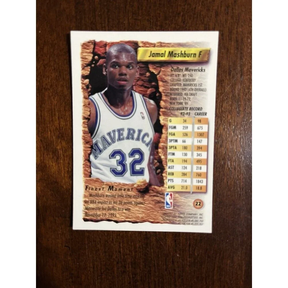 1993-94 Topps Finest Basketball #22 Jamal Mashburn RC Rookie  KENTUCKY